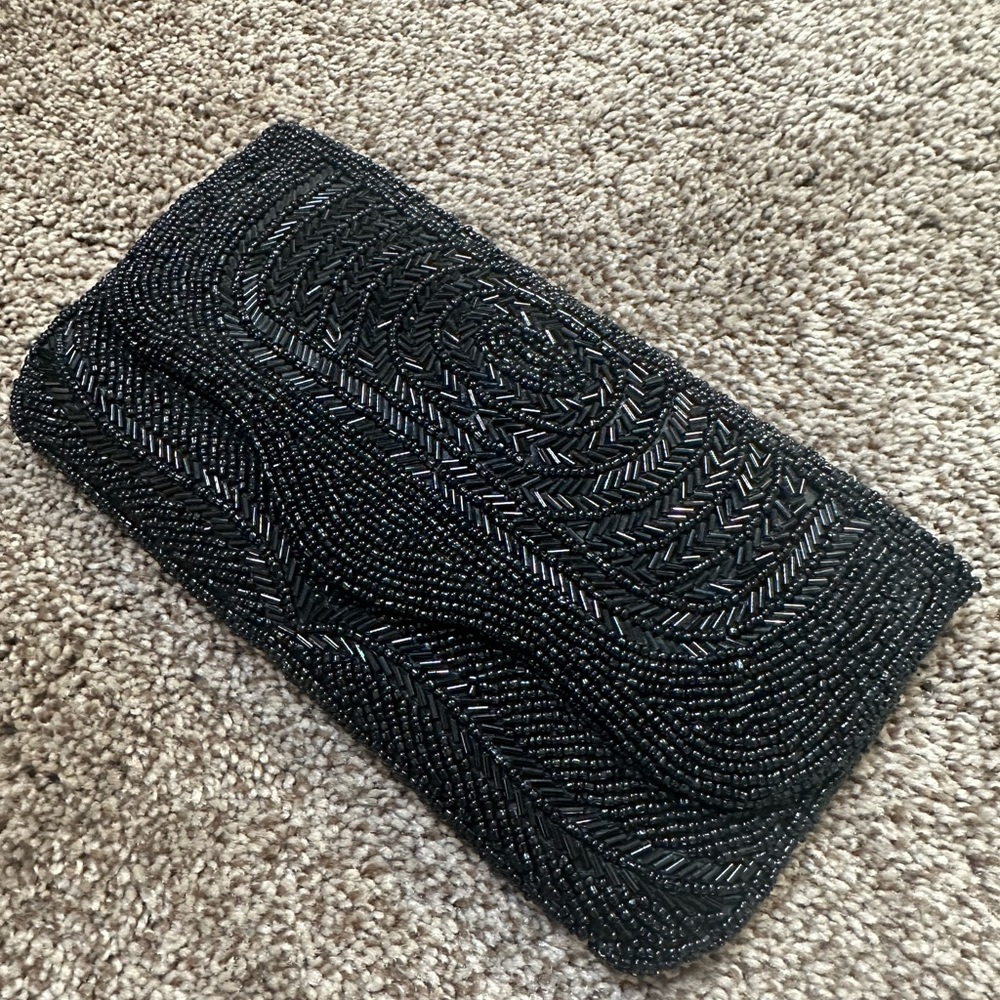 Black beaded clutch purse